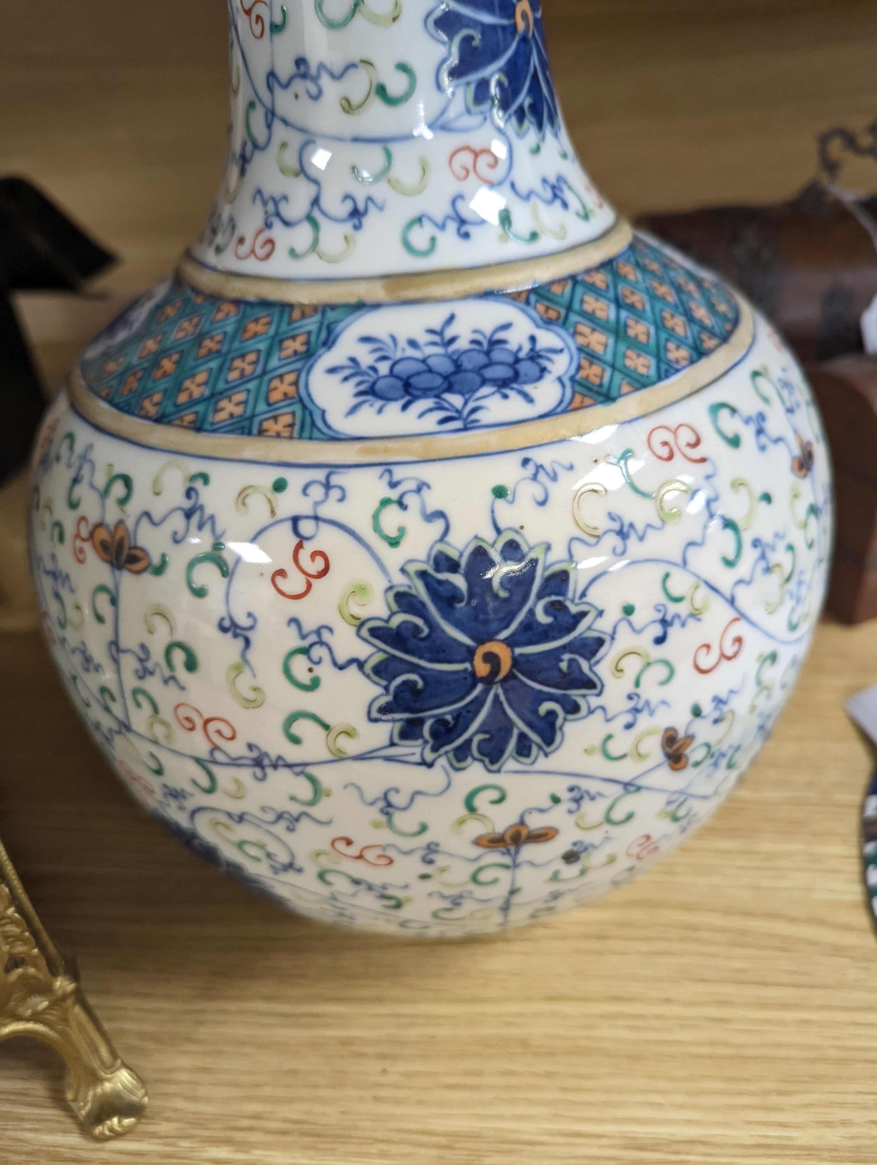 A Chinese doucai bottle vase - 39cm tall